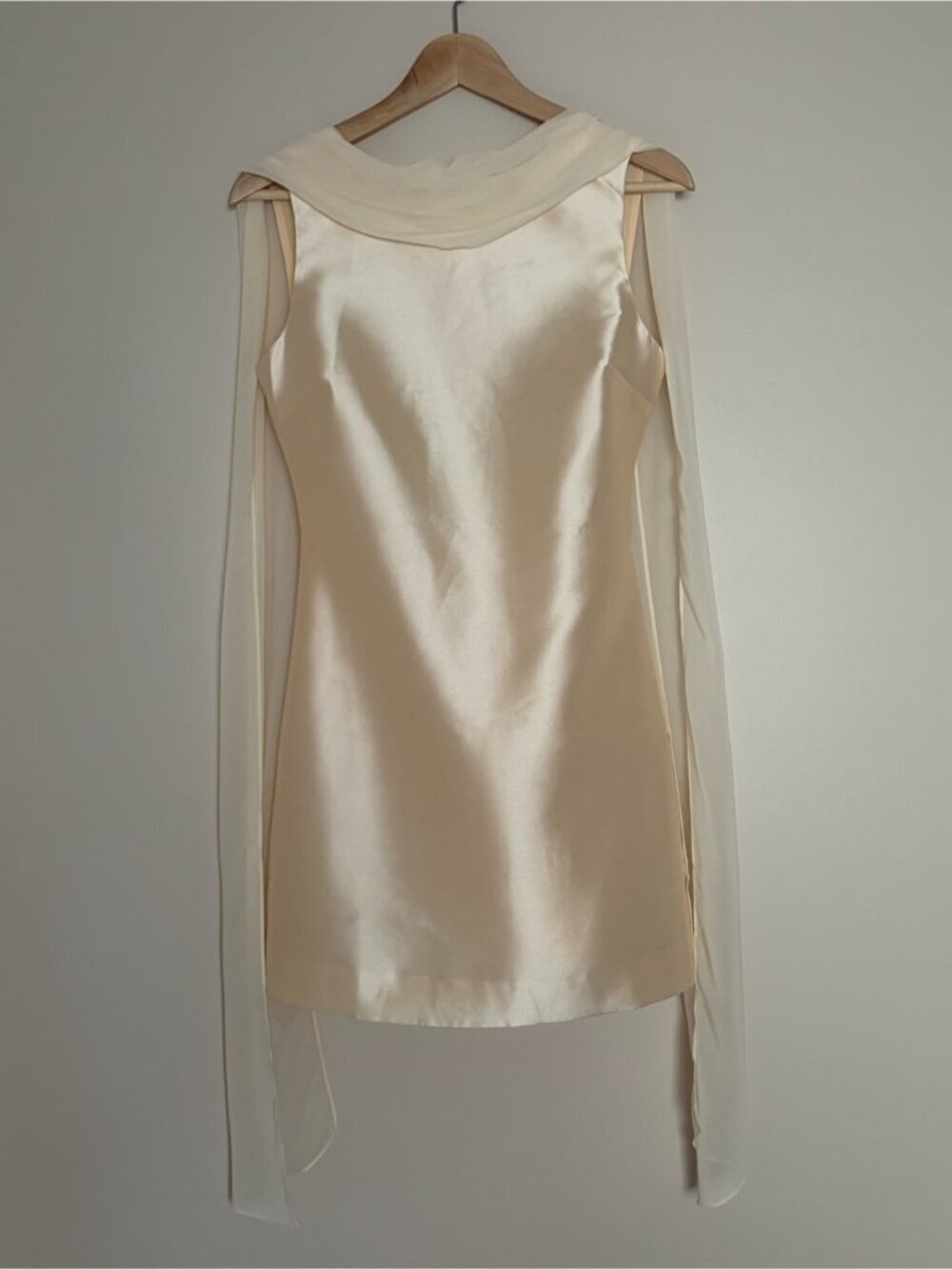 NEW Reformation Ecru Mini Scarf Detail Dress Butter Bridal Cream | US 2 UK 6 - Picture 7 of 15